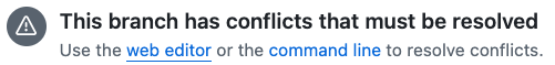 GitHub message indicating that there are merge conflicts that must be resolved.