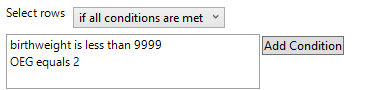 JMP output showing selected rows