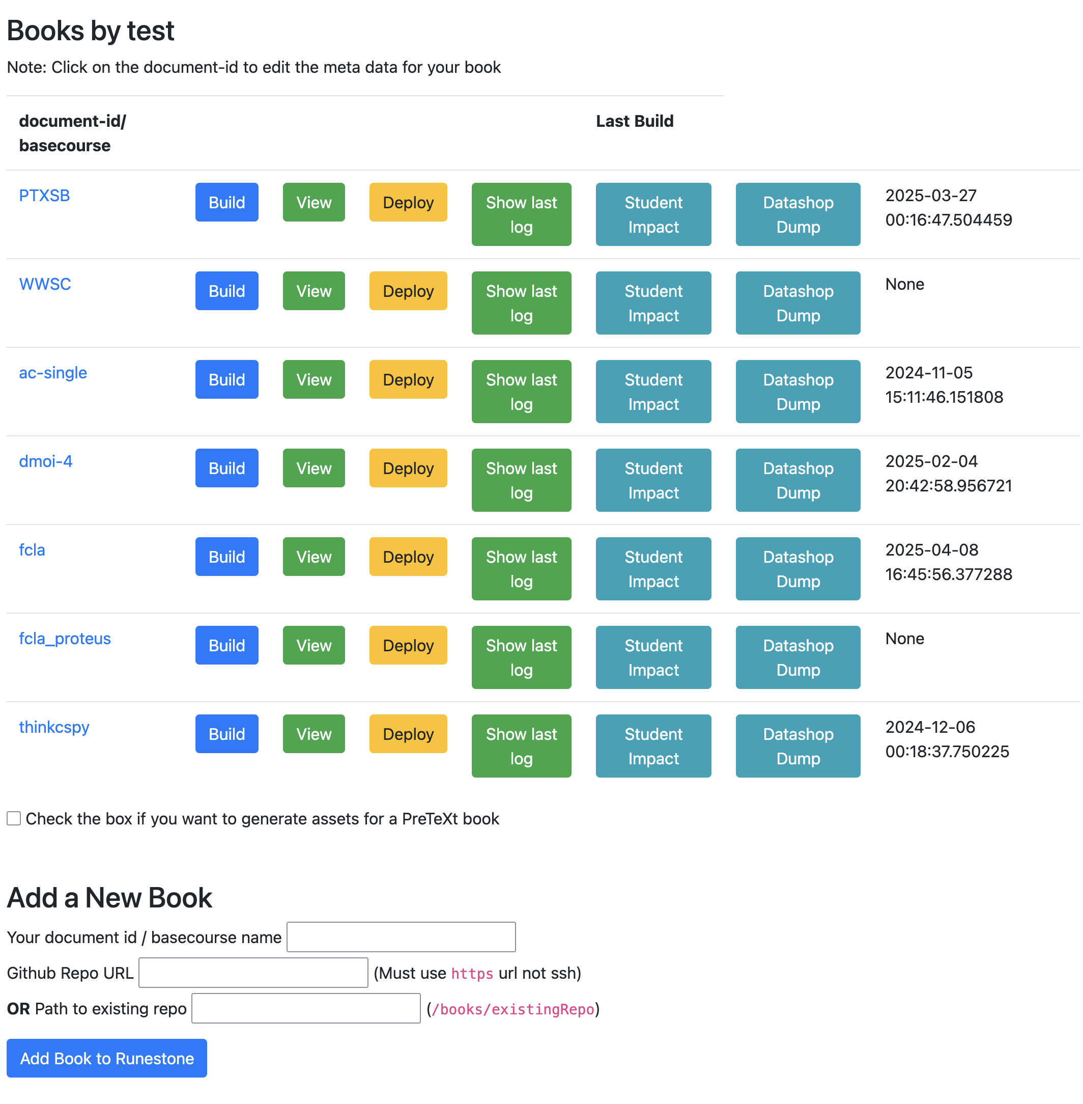 The author interface lets you pull changes from GitHub and rebuild your book.