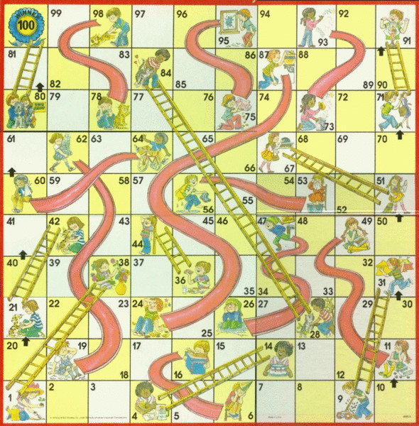 The game board from Chutes and Ladders.